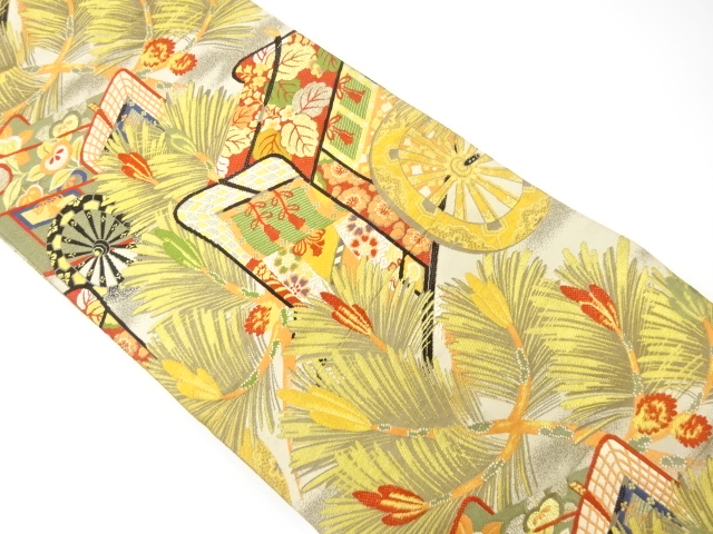 アンティーク　御所車に若松模様織り出し丸帯（着用可）